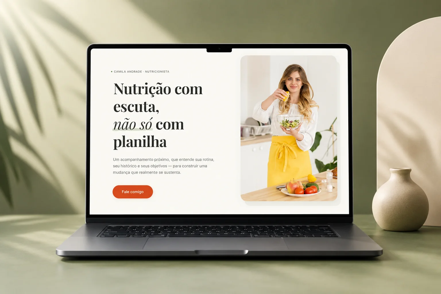 Mockup do site da Nutricionista Camila Andrade, landing page pacote Presença