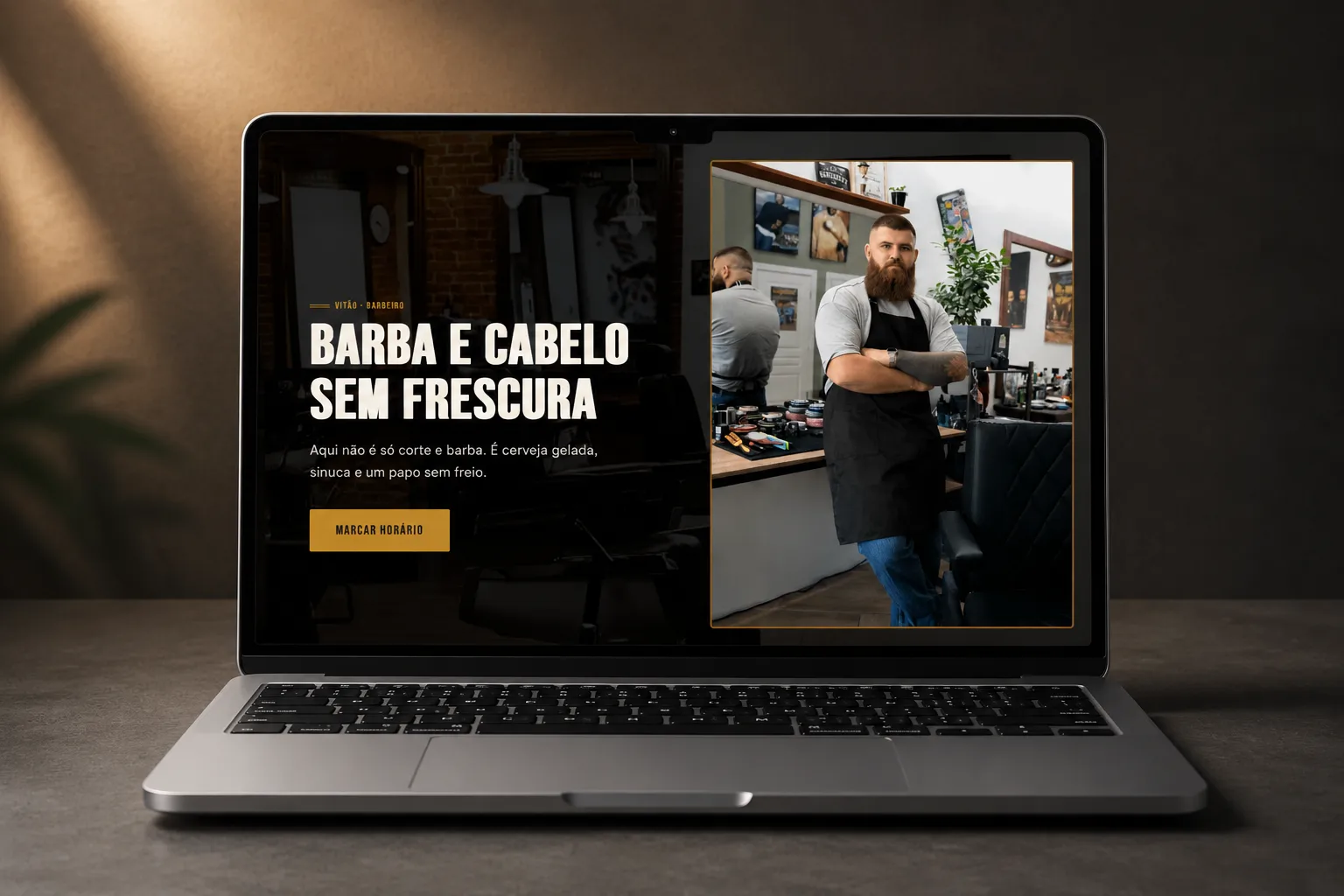 Mockup do site da Barbearia Vitão, landing page pacote Presença